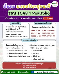 เกณฑ์การรับสมัคร ทันตะ ม.เทคโนสุรนารี 69 รอบ Portfolio 